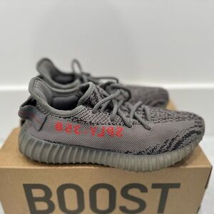 Adidas Kids Yeezy Boost 350 V2 Gray and Red Sneakers